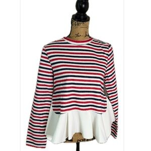 English Factory Red, White, and‎ Blue Striped Ruffle Blouse